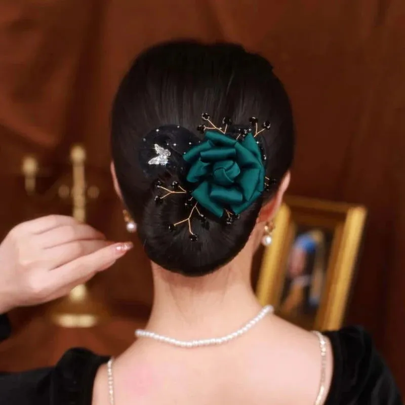( গ্রীন কালার ) Green Rose Invisible Hair Coiler Lazy People Hairpin Fabric Hair Accessories Hair Clips for Women