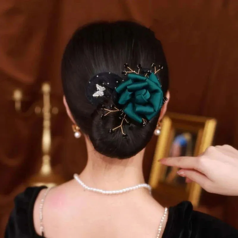 ( গ্রীন কালার ) Green Rose Invisible Hair Coiler Lazy People Hairpin Fabric Hair Accessories Hair Clips for Women