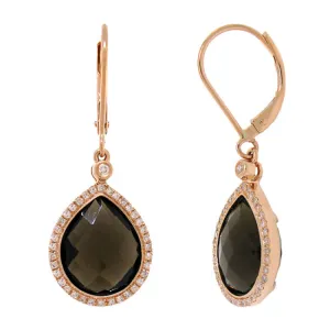 0.25ct Diamond & 9.36ct Smokey Quartz 14k Rose Gold Earring