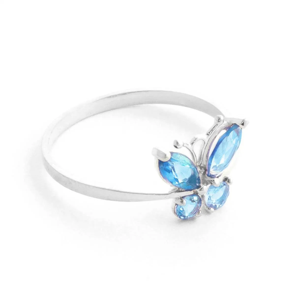 0.6 Carat 14K Solid White Gold Butterfly Ring Natural Blue Topaz