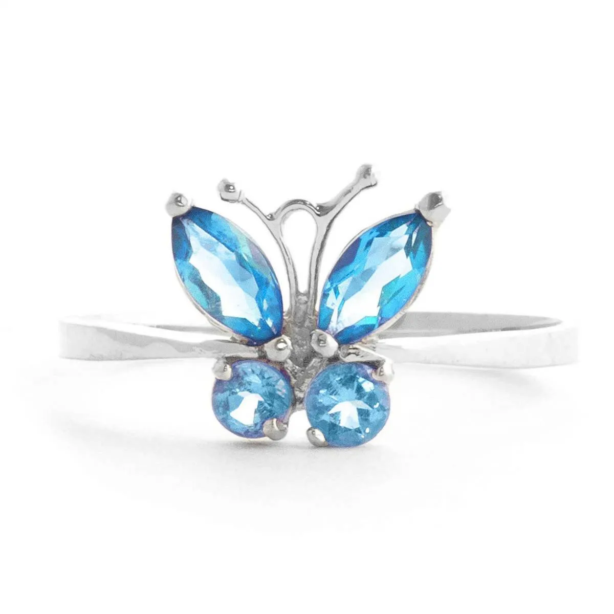0.6 Carat 14K Solid White Gold Butterfly Ring Natural Blue Topaz