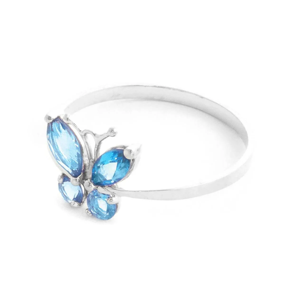 0.6 Carat 14K Solid White Gold Butterfly Ring Natural Blue Topaz