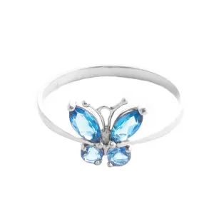 0.6 Carat 14K Solid White Gold Butterfly Ring Natural Blue Topaz