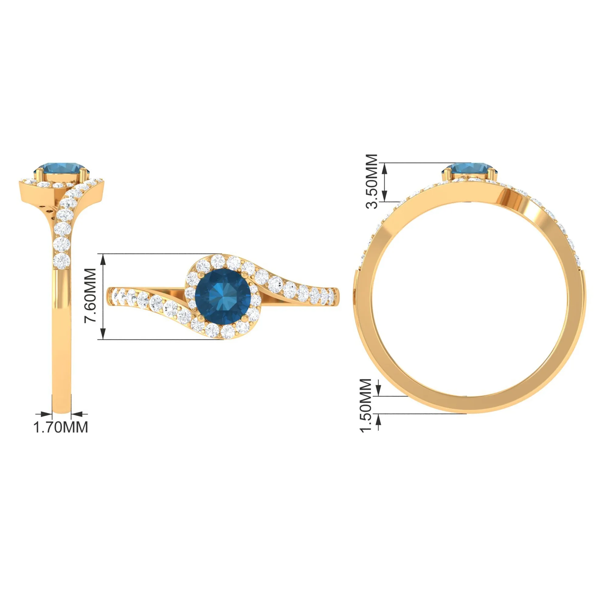 1 CT London Blue Topaz Bypass Ring with Diamond Accent