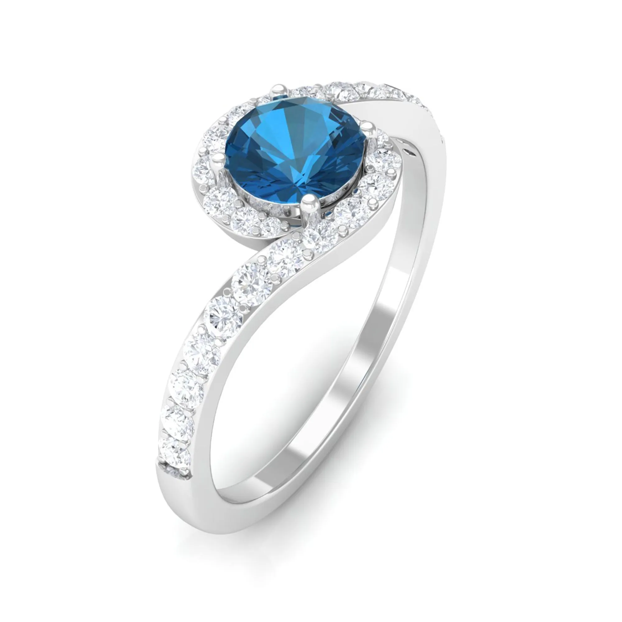 1 CT London Blue Topaz Bypass Ring with Diamond Accent