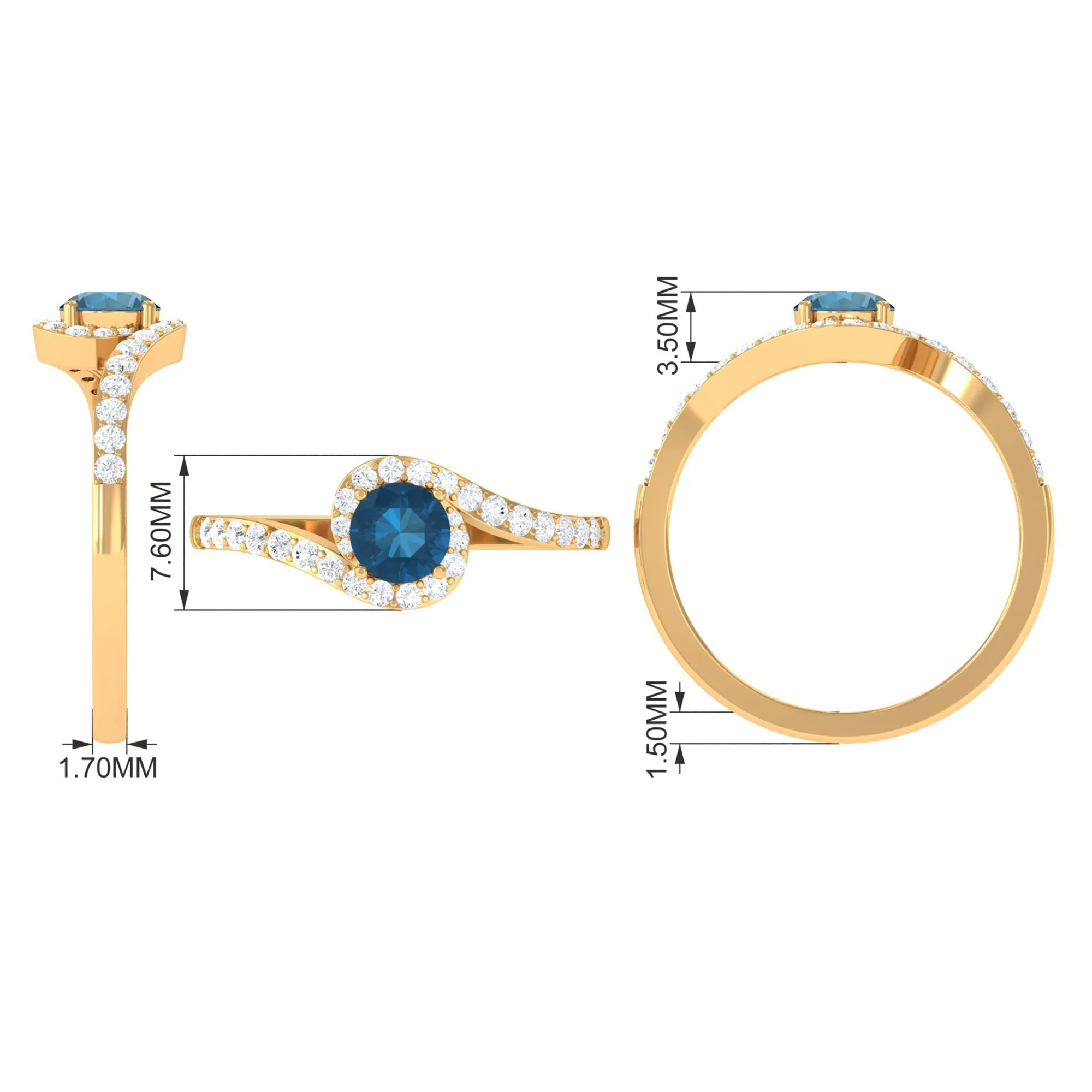 1 CT London Blue Topaz Bypass Ring with Diamond Accent