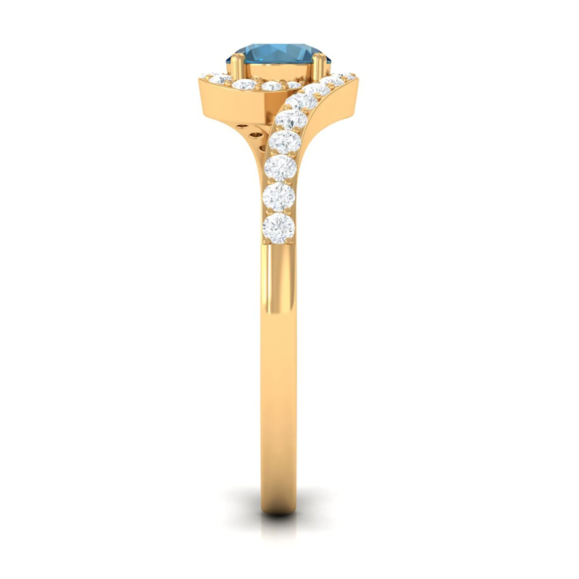 1 CT London Blue Topaz Bypass Ring with Diamond Accent