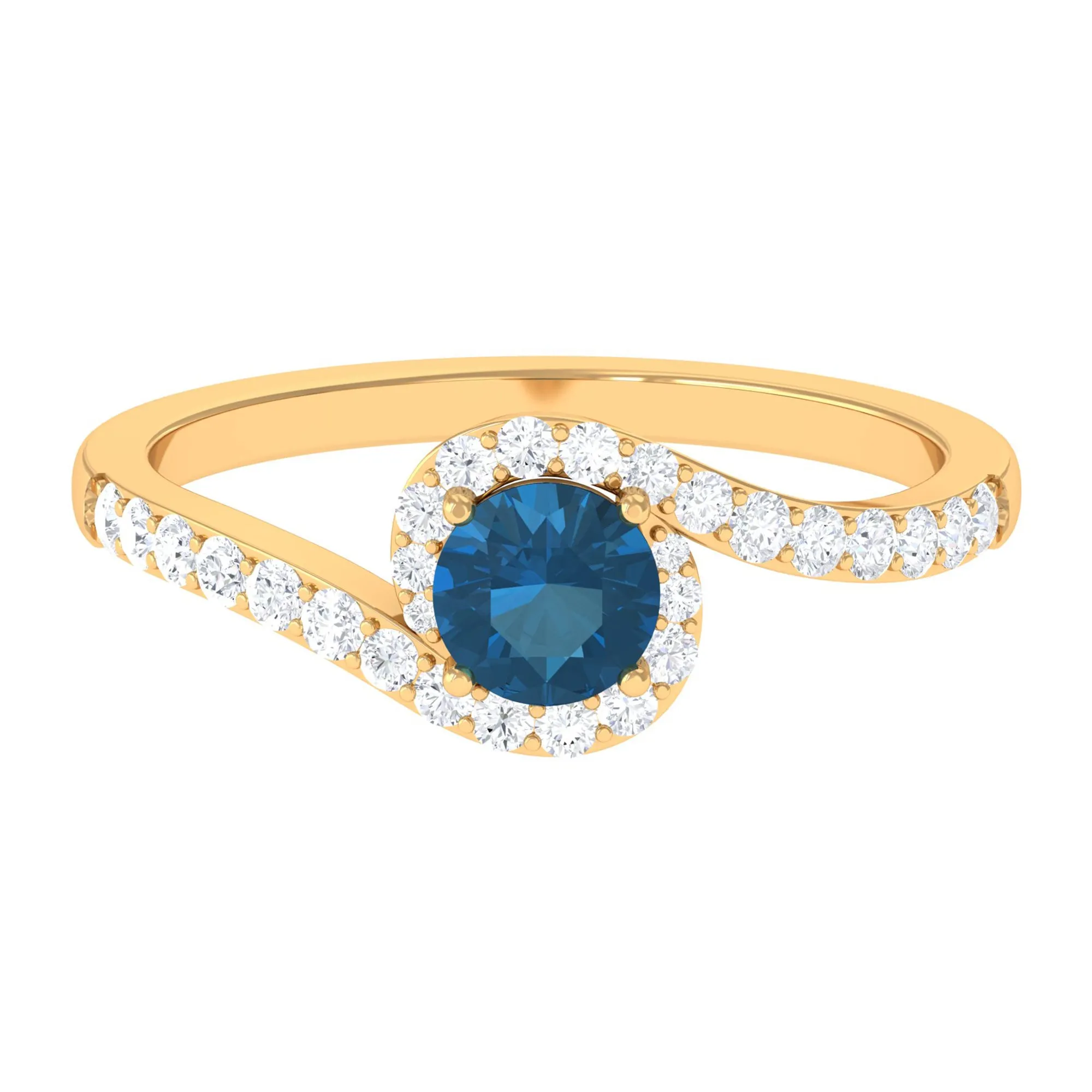 1 CT London Blue Topaz Bypass Ring with Diamond Accent