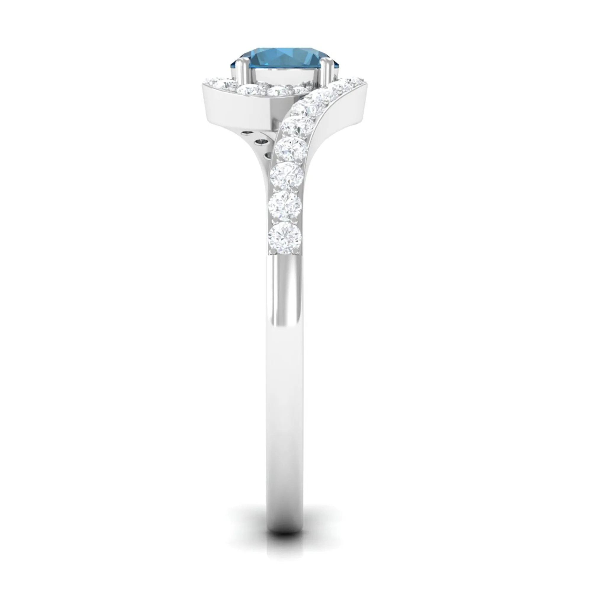 1 CT London Blue Topaz Bypass Ring with Diamond Accent