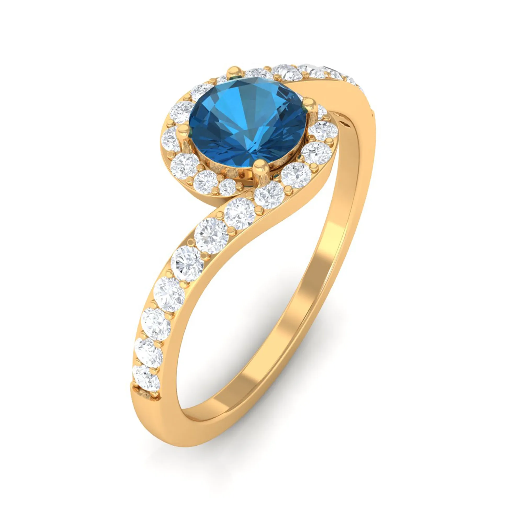 1 CT London Blue Topaz Bypass Ring with Diamond Accent