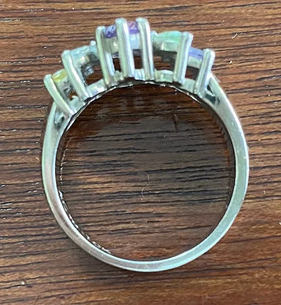 10k White Gold Marquise Semi Precious Stone Ring Sz 6.5 Signed AC