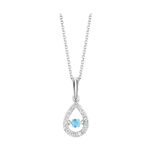 10Kt White Gold Diamond 1/8Ctw & Blew Topaz 1/20Ctw Pendant