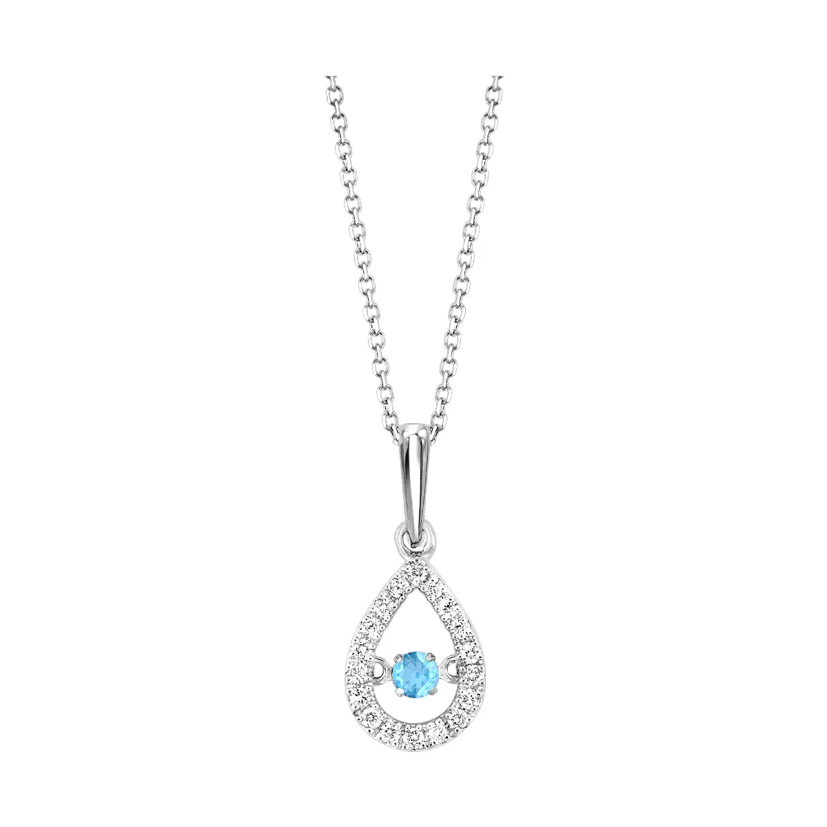 10Kt White Gold Diamond 1/8Ctw & Blew Topaz 1/20Ctw Pendant