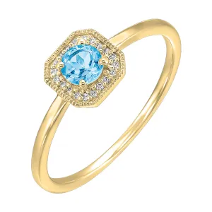 10Kt Yellow Gold Diamond 1/12Ctw & Blue Topaz 1/2Ctw Ring