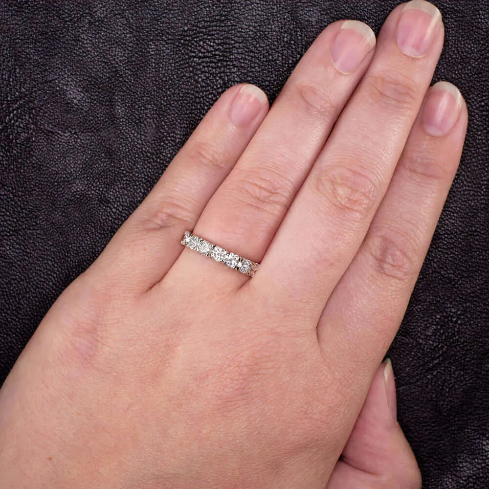 1.19ct IDEAL CUT DIAMOND HALF ETERNITY RING WEDDING BAND WHITE GOLD 1ct
