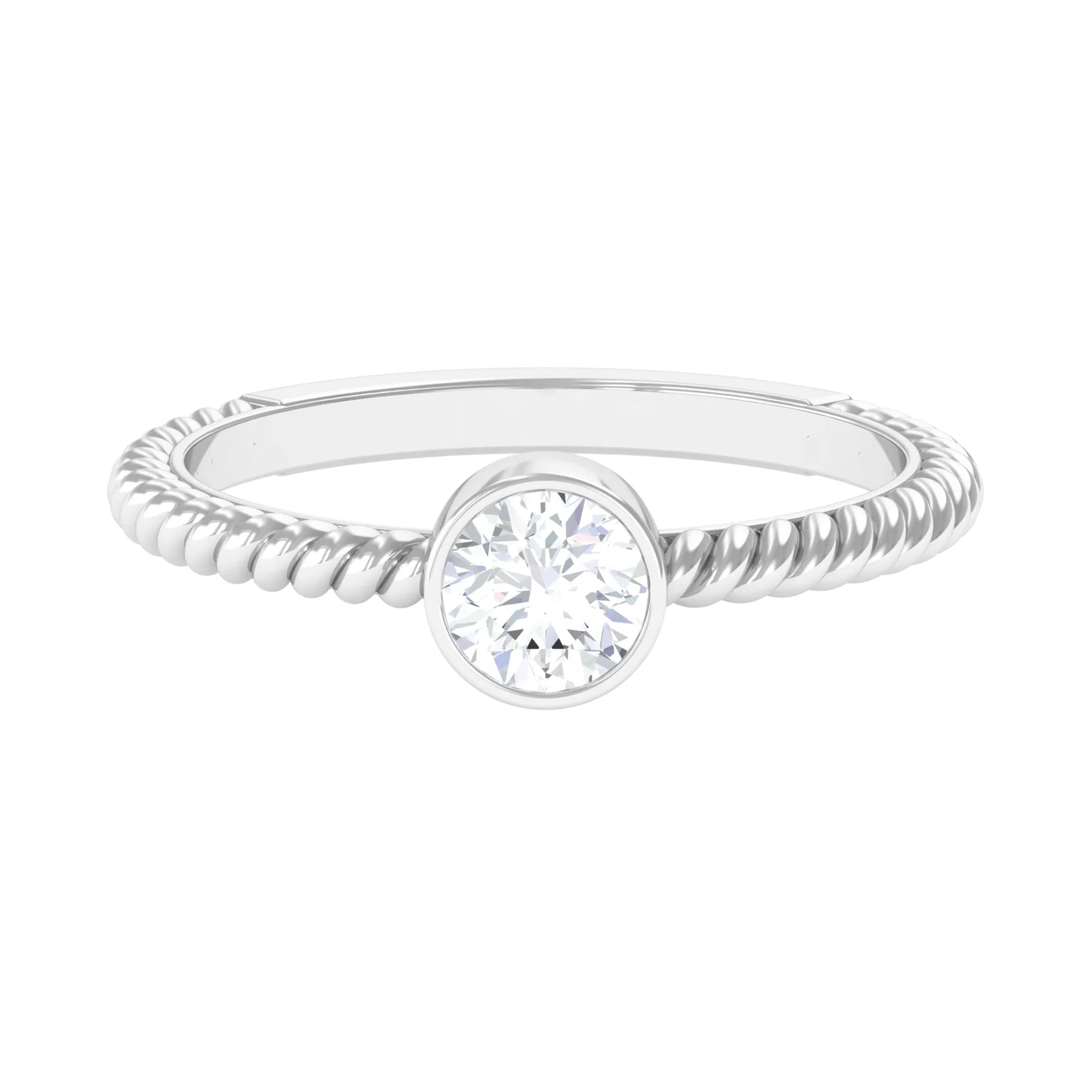 1/2 CT Bezel Set Zircon Solitaire Minimal Ring with Twisted Rope Details