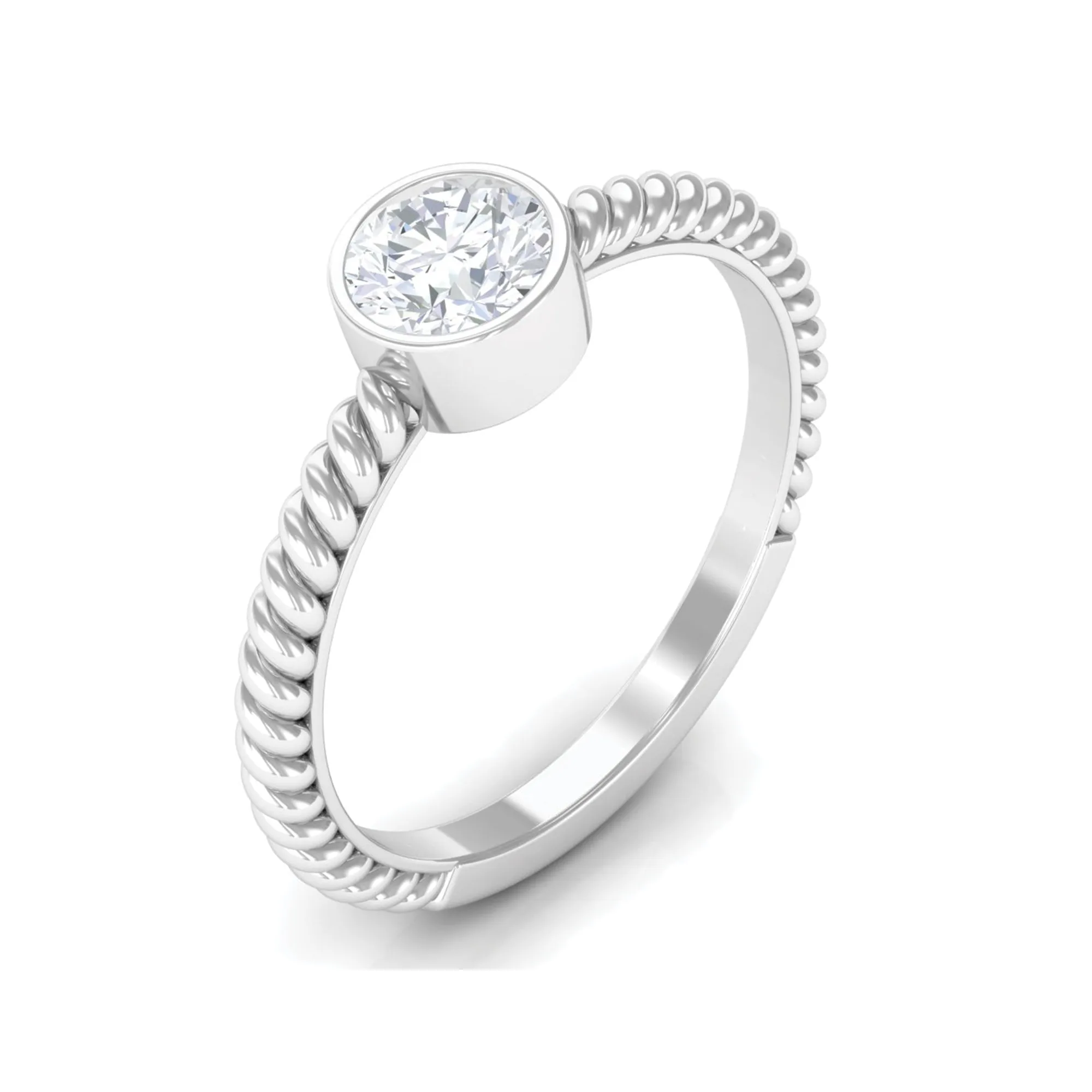 1/2 CT Bezel Set Zircon Solitaire Minimal Ring with Twisted Rope Details