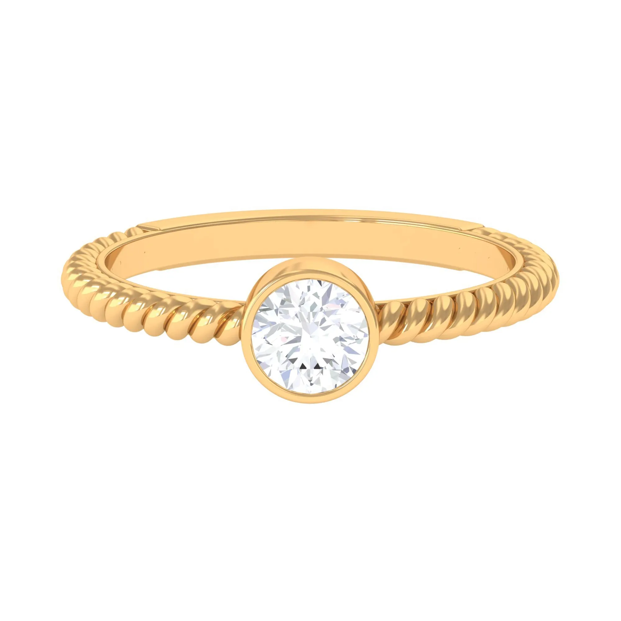 1/2 CT Bezel Set Zircon Solitaire Minimal Ring with Twisted Rope Details