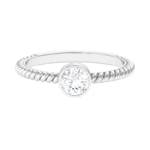 1/2 CT Bezel Set Zircon Solitaire Minimal Ring with Twisted Rope Details