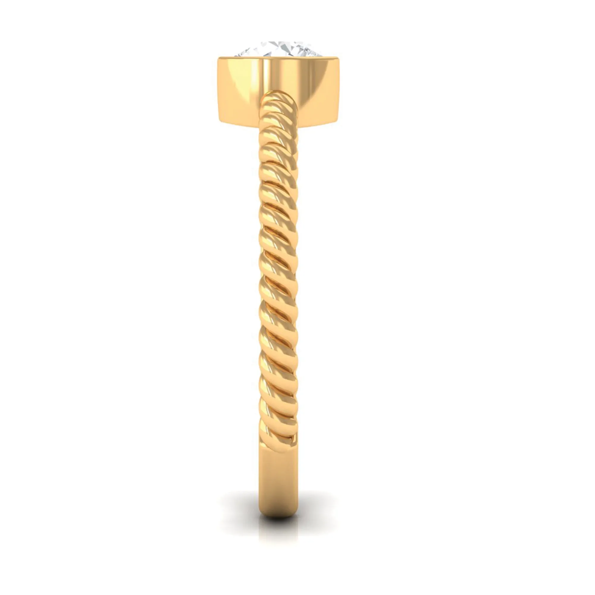 1/2 CT Bezel Set Zircon Solitaire Minimal Ring with Twisted Rope Details