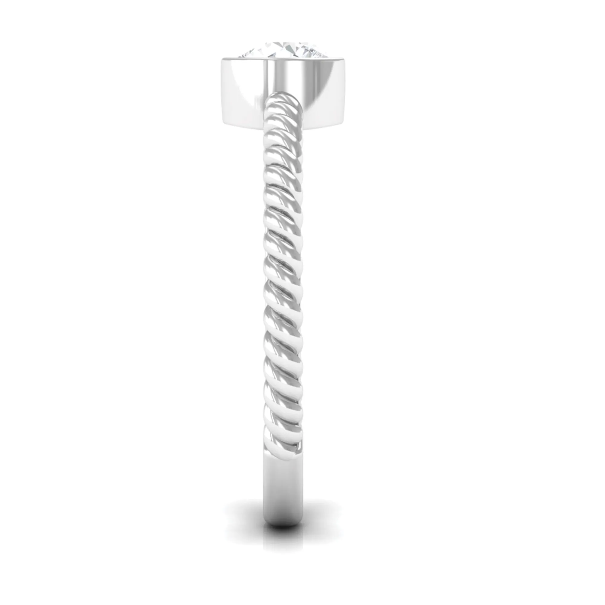1/2 CT Bezel Set Zircon Solitaire Minimal Ring with Twisted Rope Details
