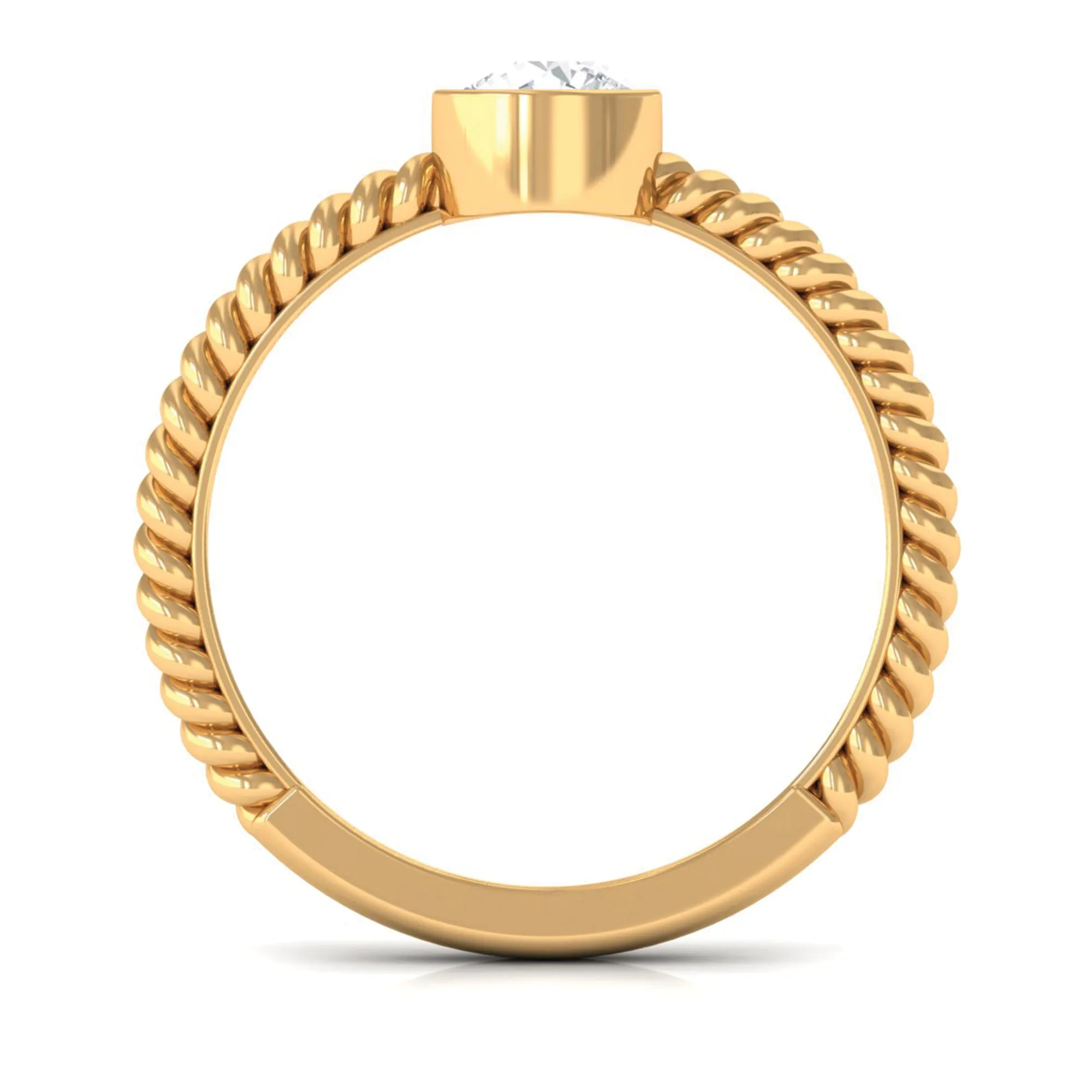 1/2 CT Bezel Set Zircon Solitaire Minimal Ring with Twisted Rope Details