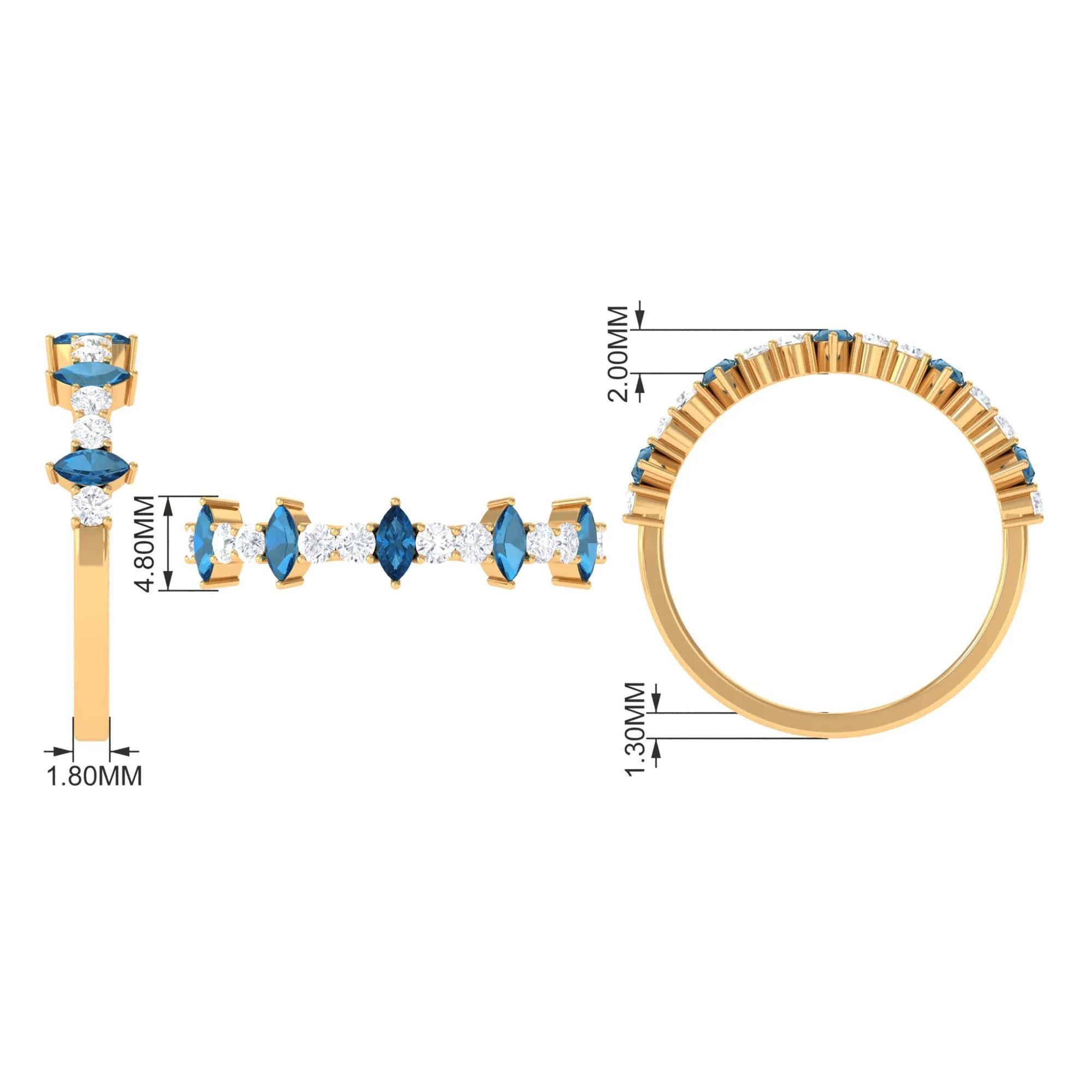 1.25 CT London Blue Topaz and Diamond Half Eternity Ring