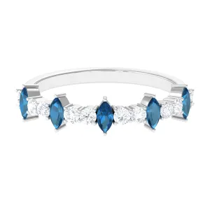 1.25 CT London Blue Topaz and Diamond Half Eternity Ring