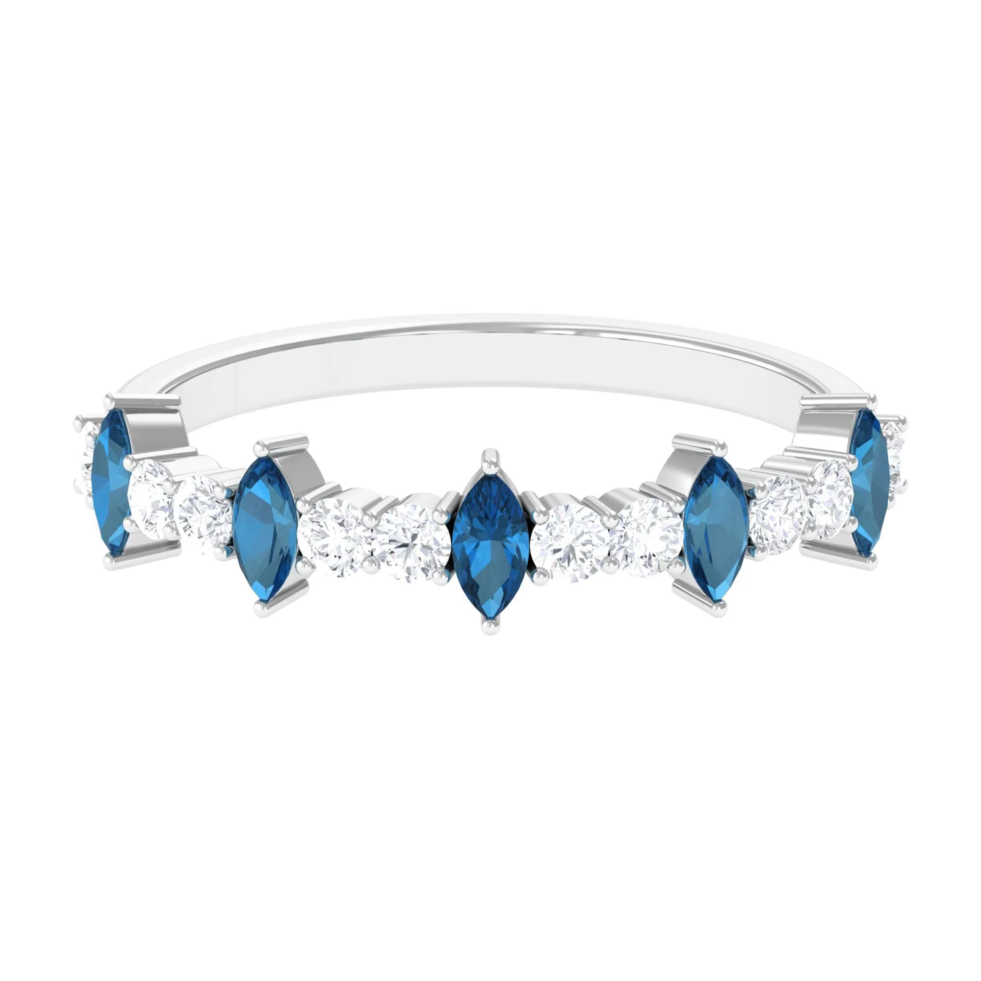 1.25 CT London Blue Topaz and Diamond Half Eternity Ring