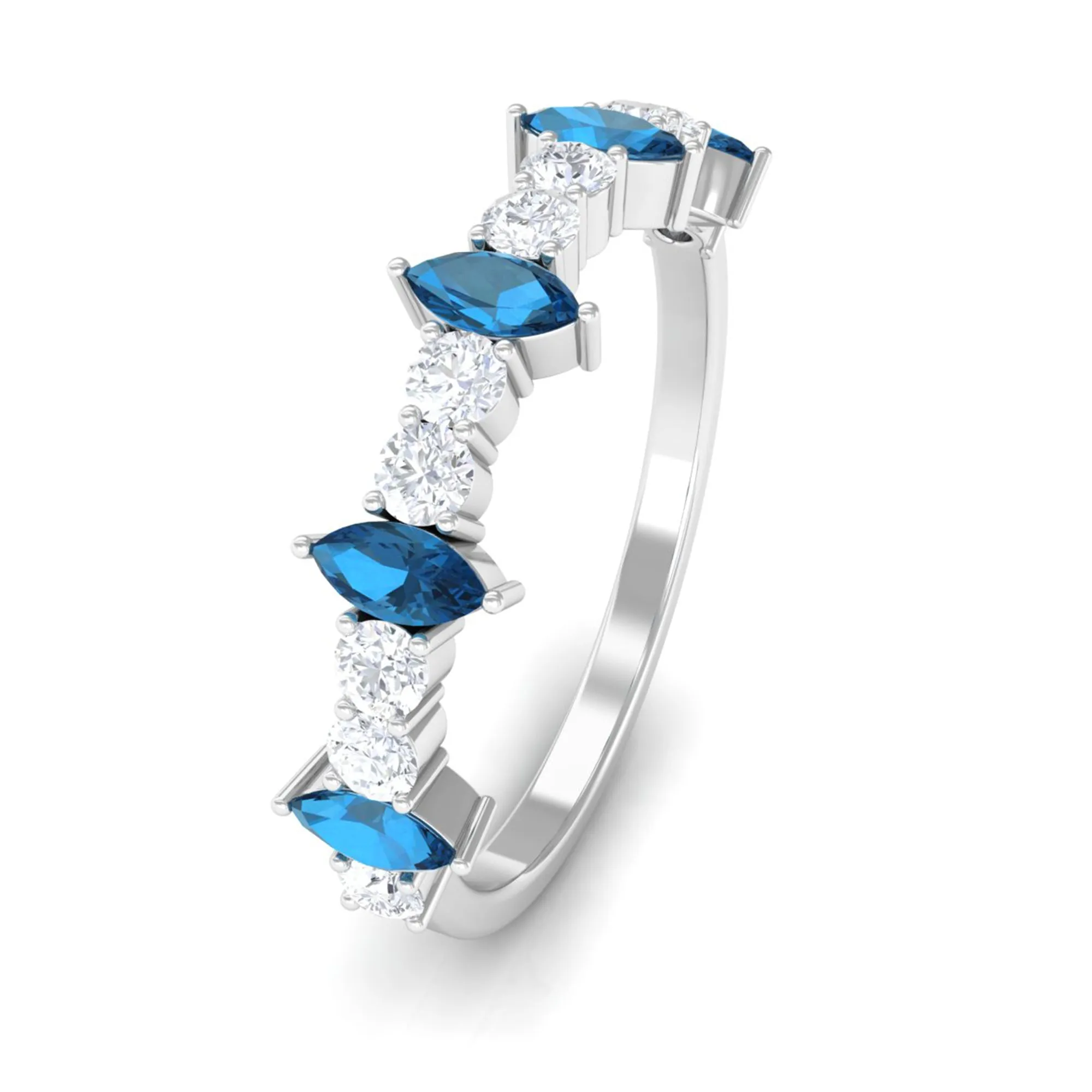 1.25 CT London Blue Topaz and Diamond Half Eternity Ring