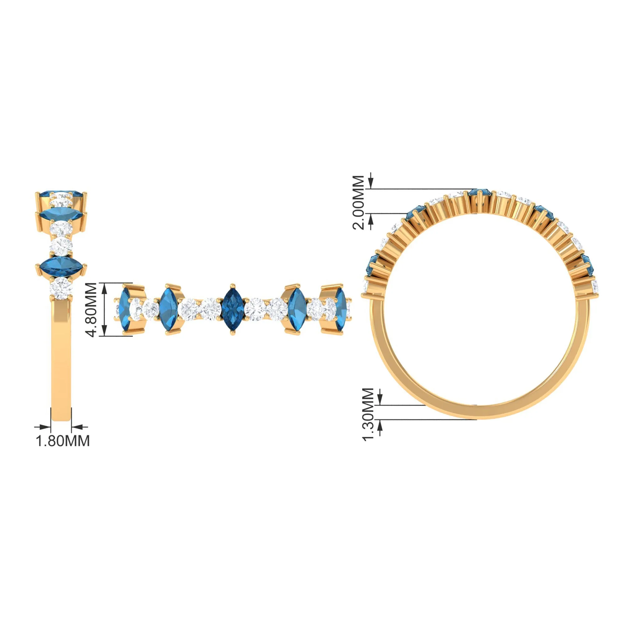 1.25 CT London Blue Topaz and Diamond Half Eternity Ring