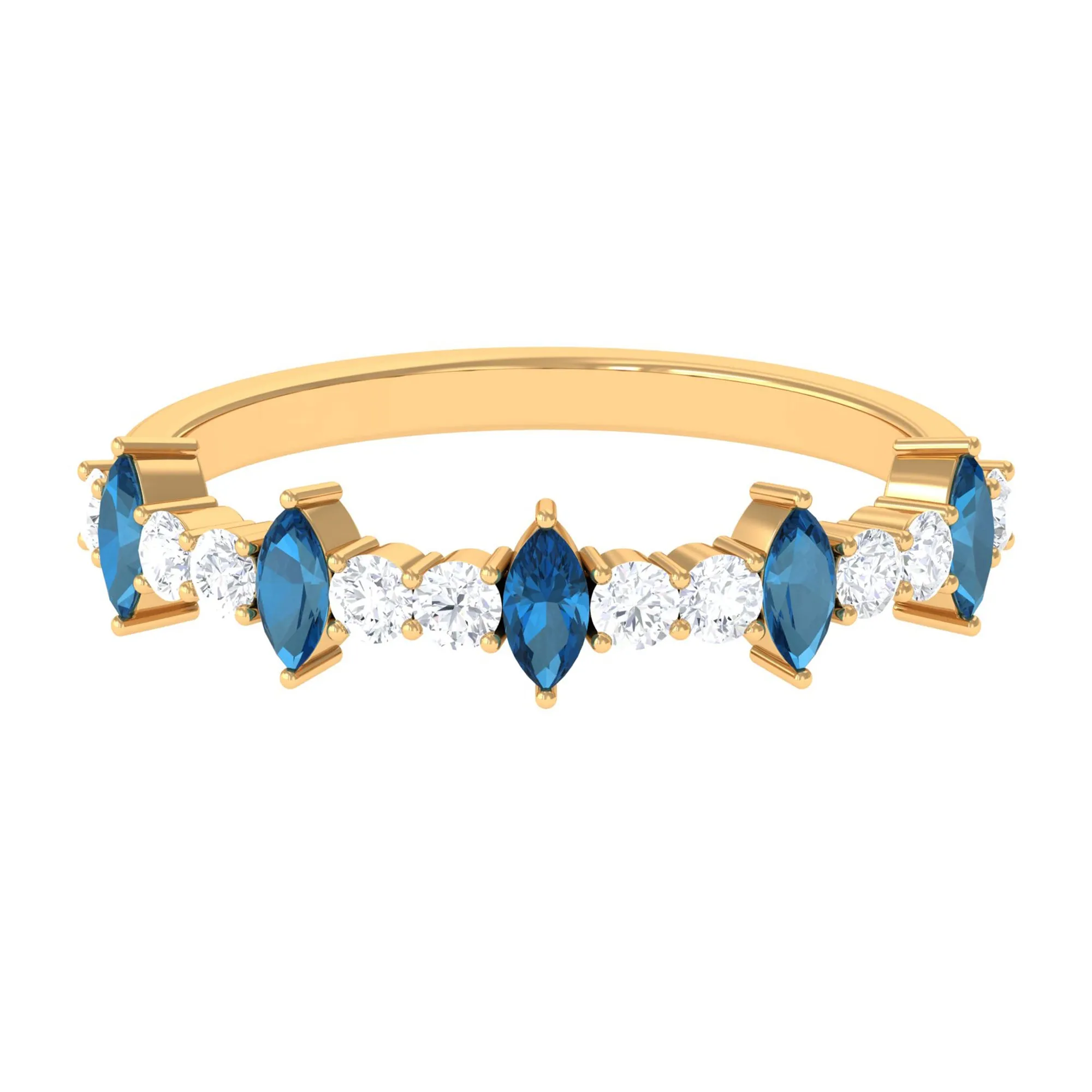 1.25 CT London Blue Topaz and Diamond Half Eternity Ring