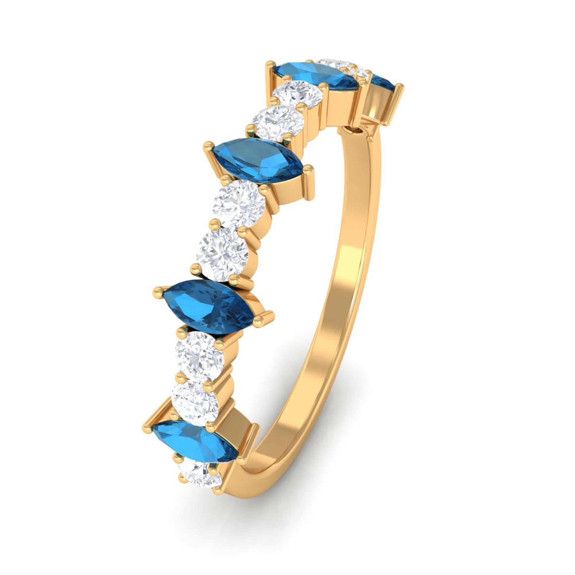 1.25 CT London Blue Topaz and Diamond Half Eternity Ring