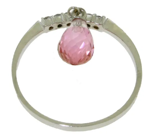 1.45 Carat 14K Solid Yellow Gold Ring Natural Diamond Dangling Pink Topaz