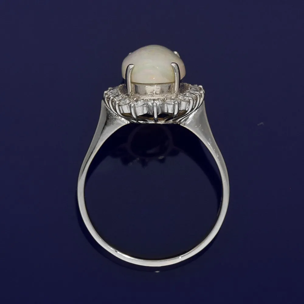 14ct White Gold Large Opal & Diamond Oval Cluster Ring