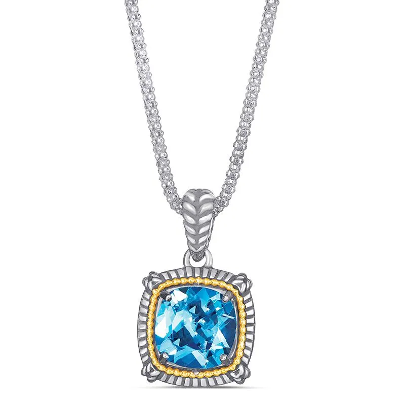 14K and 925 Sterling Sliver Pendant with Blue Topaz (145NP8635TBT)