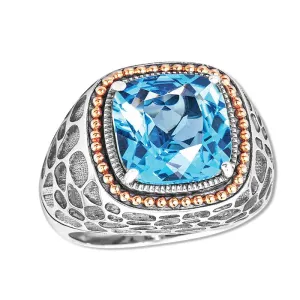 14K and 925 Sterling Sliver Ring with Blue Topaz (145NR9301TBT)