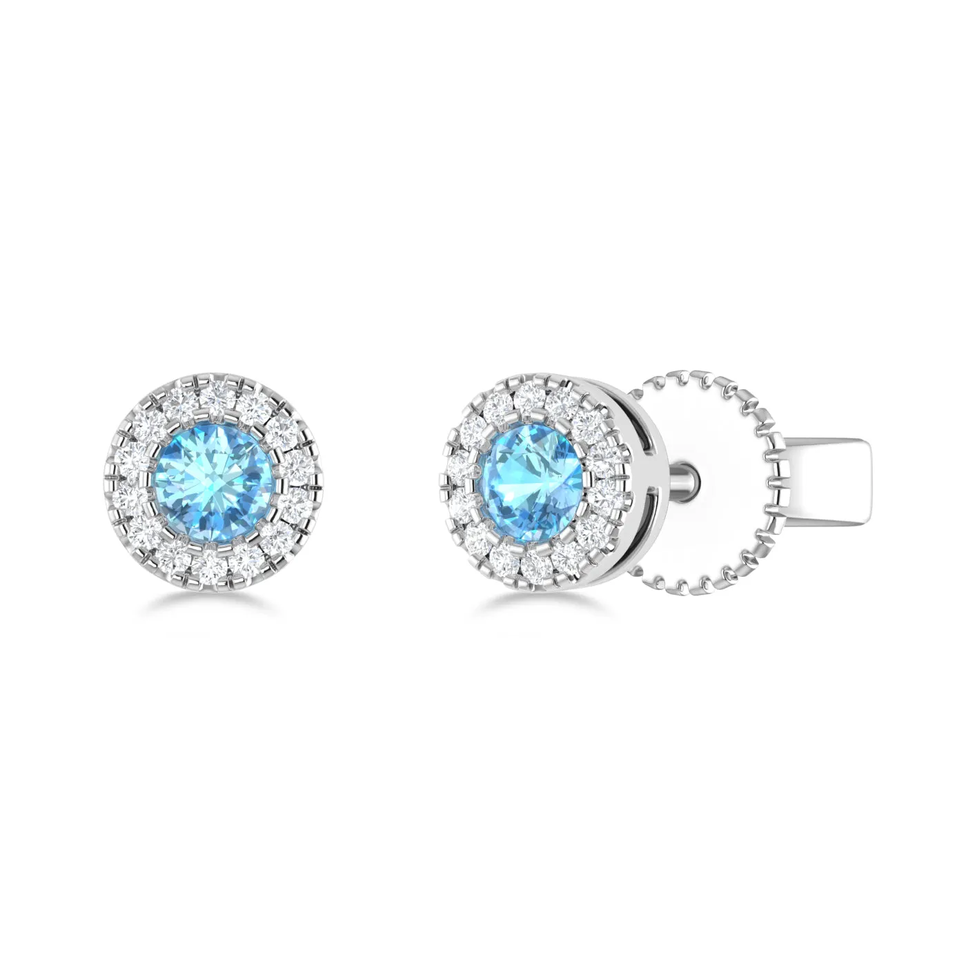14K Gold Diamond & Blue Topaz Circle Studs