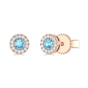 14K Gold Diamond & Blue Topaz Circle Studs