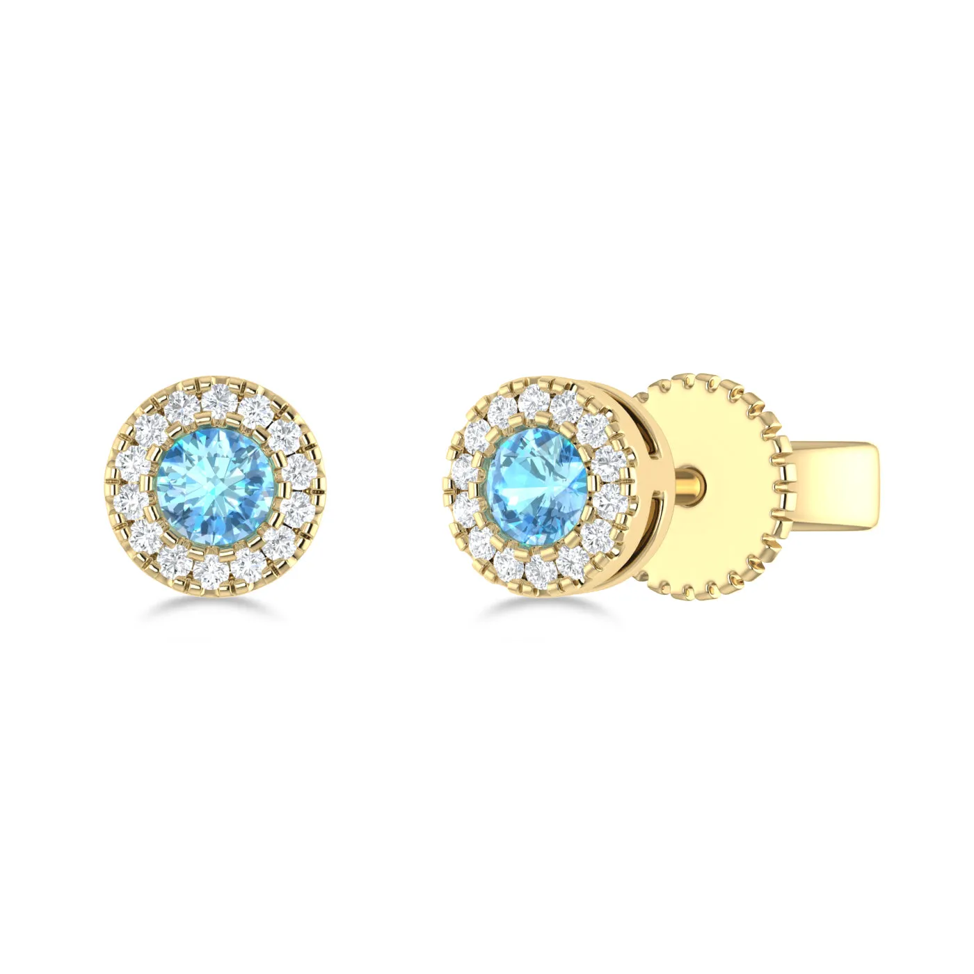14K Gold Diamond & Blue Topaz Circle Studs