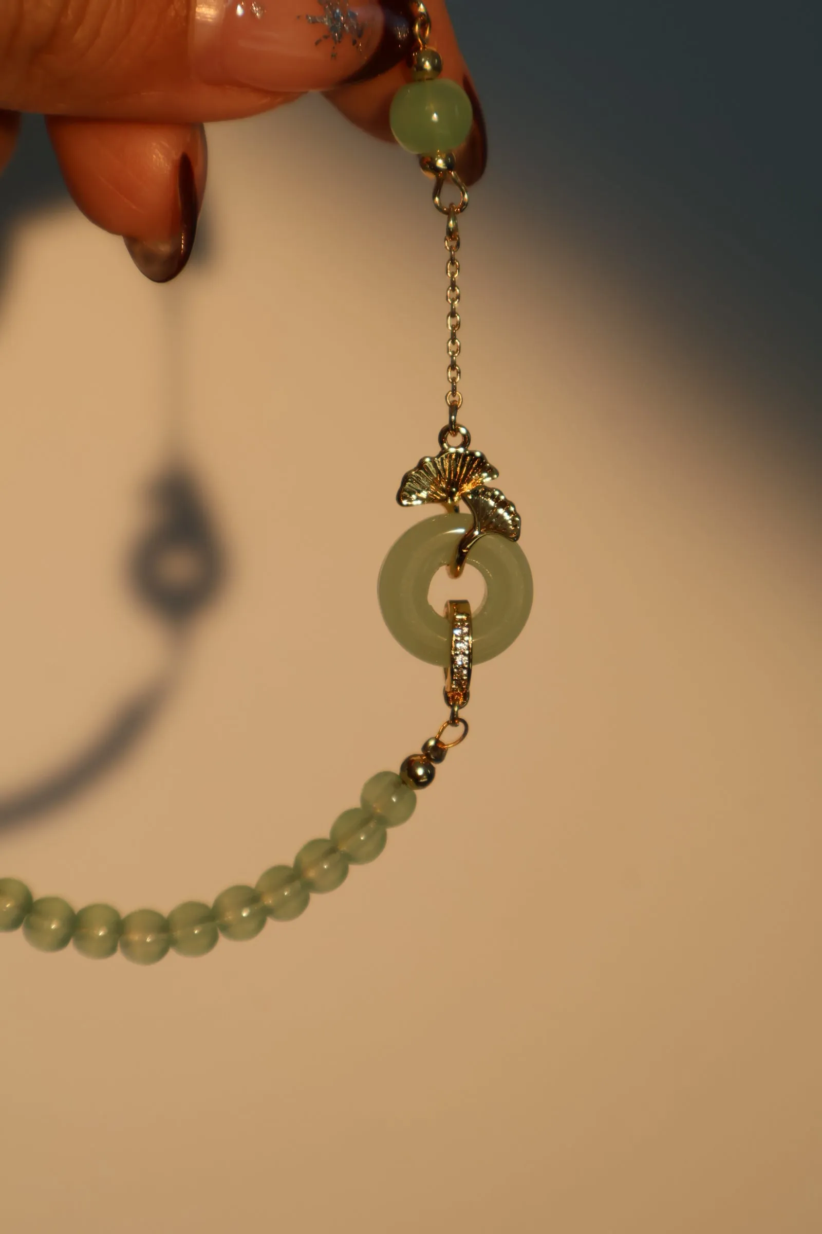 14K Real Gold Plated Jade Ginkgo Bracelet