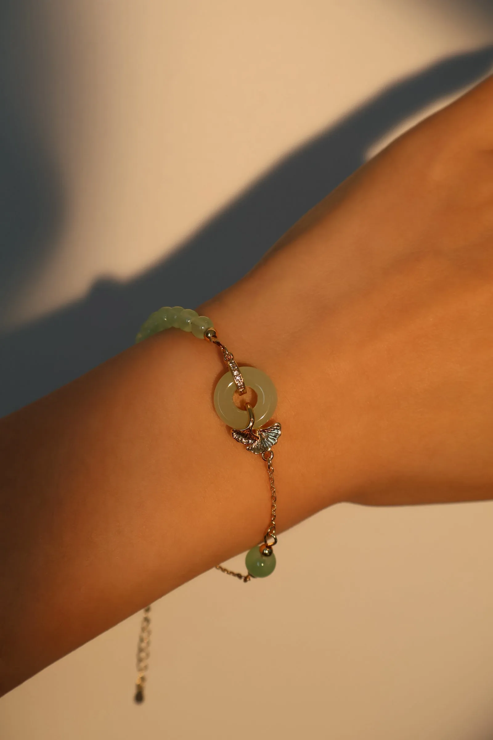 14K Real Gold Plated Jade Ginkgo Bracelet