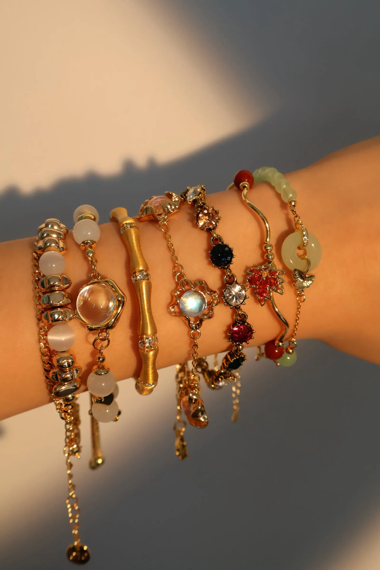14K Real Gold Plated Jade Ginkgo Bracelet