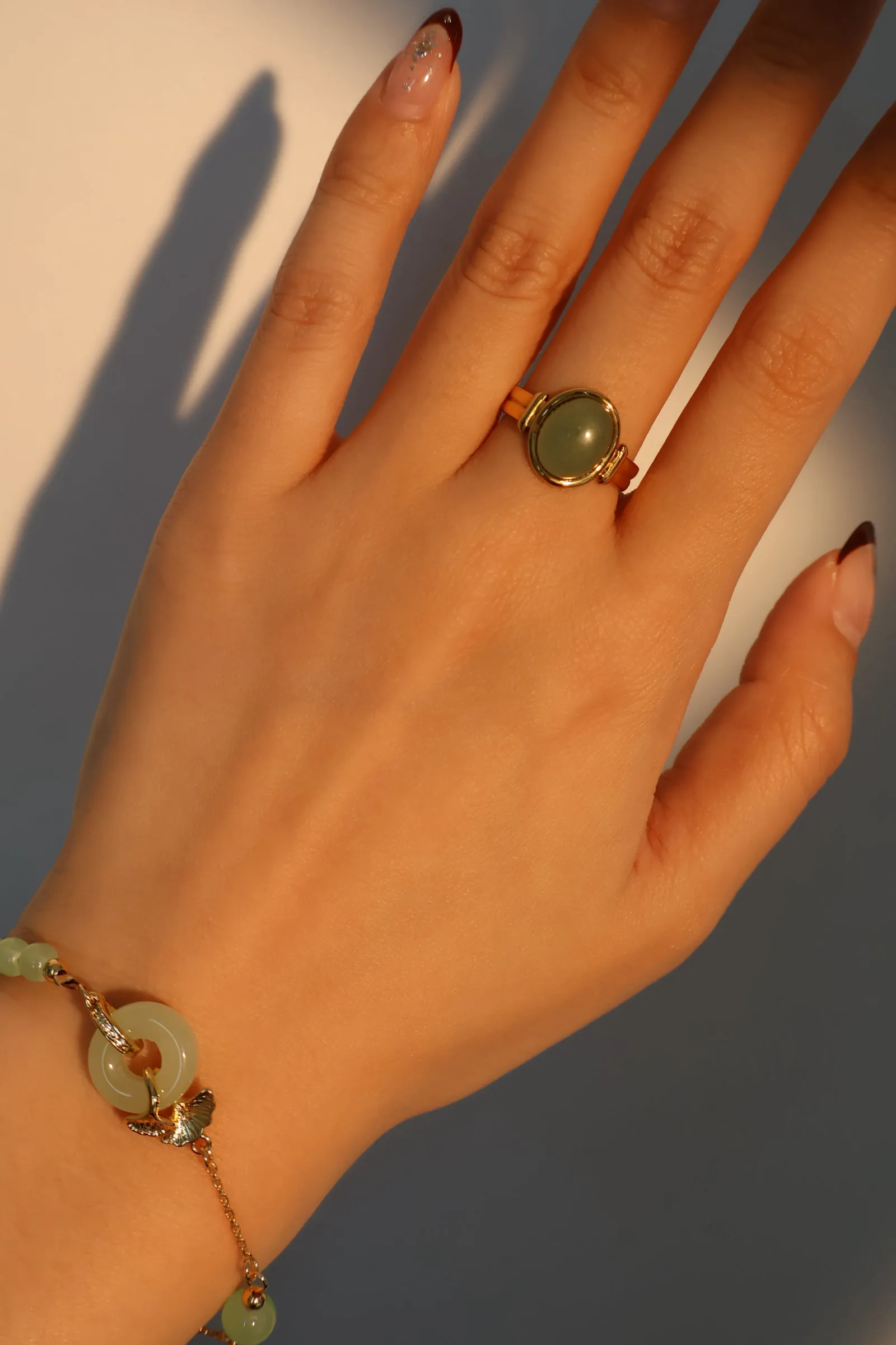 14K Real Gold Plated Jade Ginkgo Bracelet