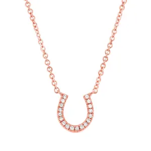 14k Rose Gold Unique Diamond Horseshoe Pendant Necklace 0.06ct V0179