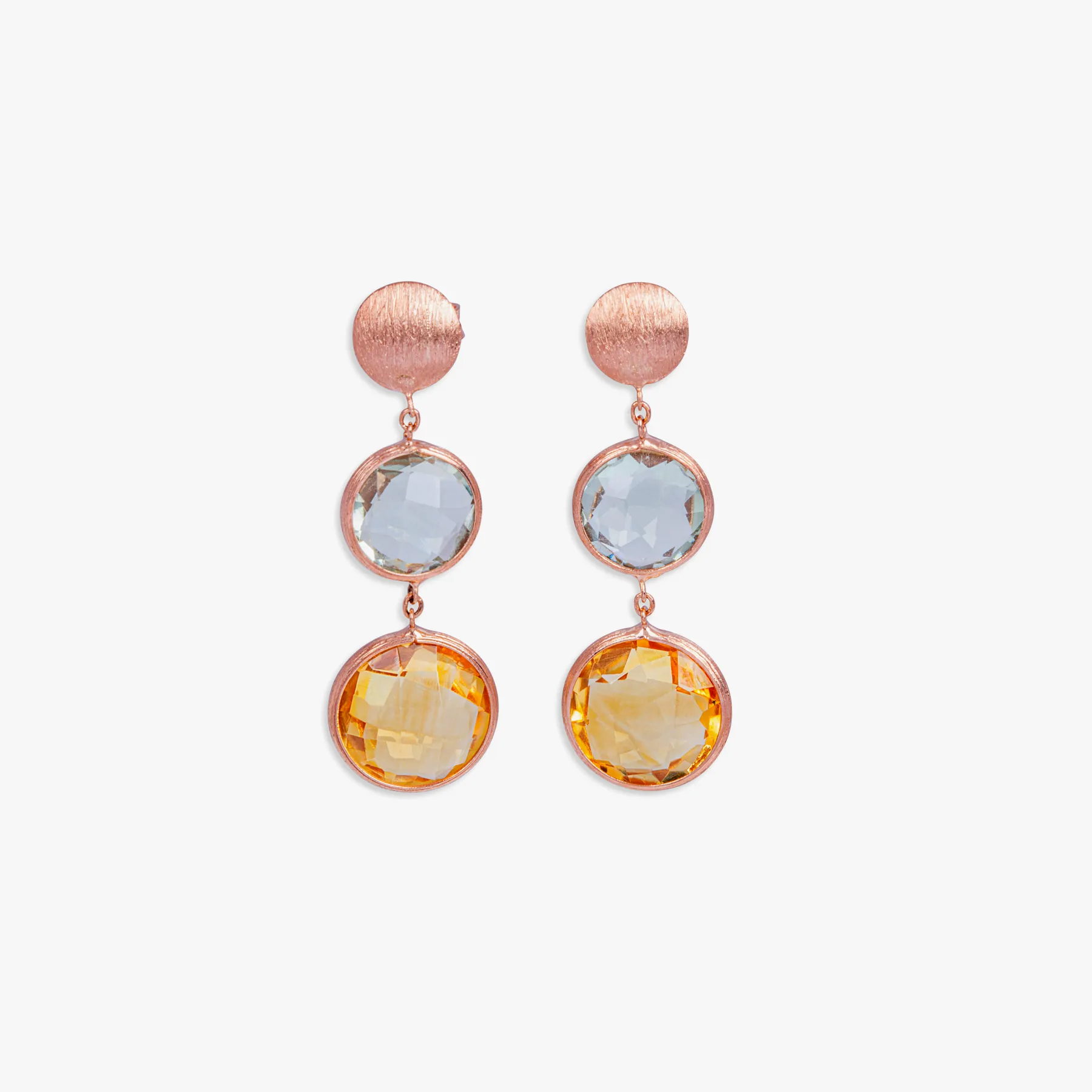 14K satin rose gold  Kensington drop earrings with citrine and prasiolite