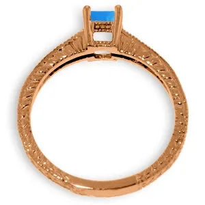 14K Solid Rose Gold Ring Natural Diamond & Blue Topaz Jewelry