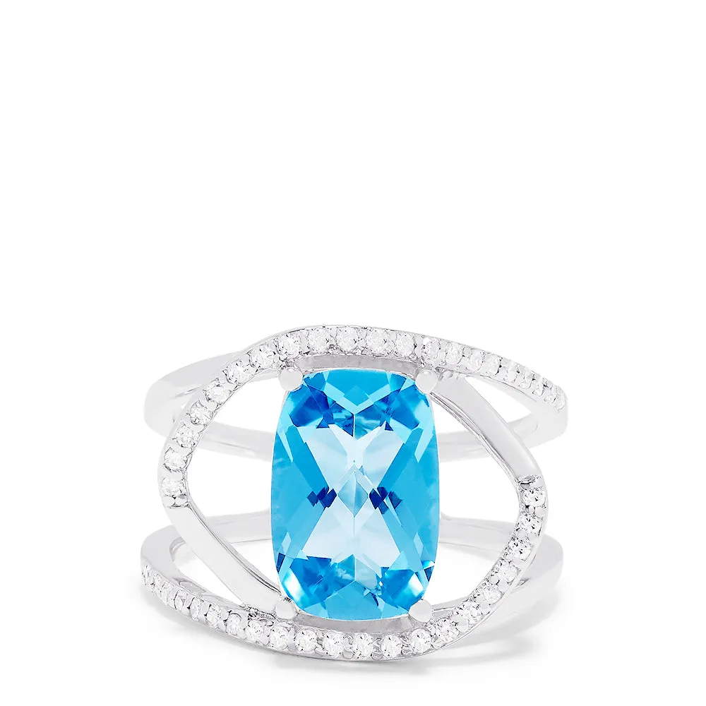 14K White Gold Blue Topaz and Diamond Ring, 4.51 TCW