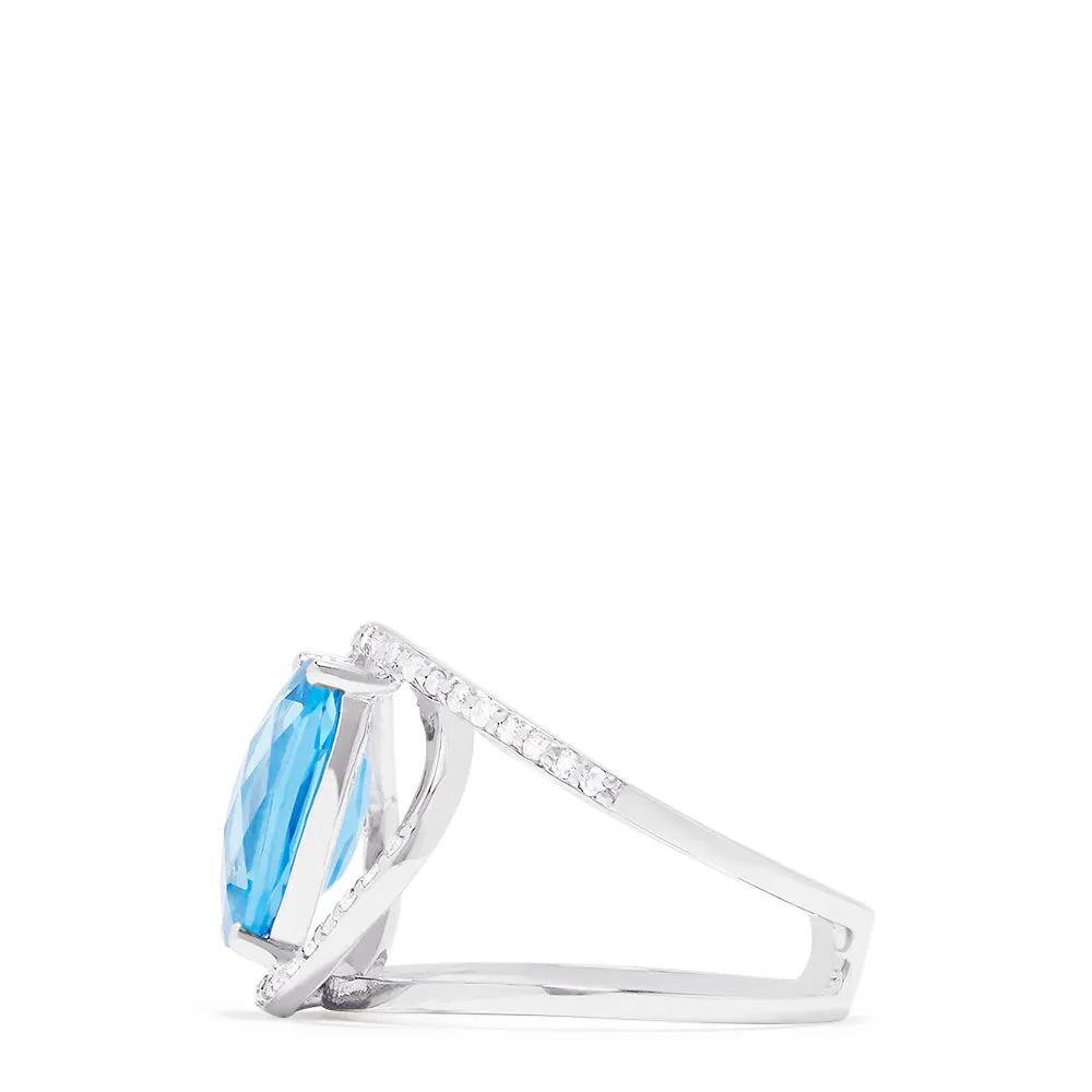 14K White Gold Blue Topaz and Diamond Ring, 4.51 TCW