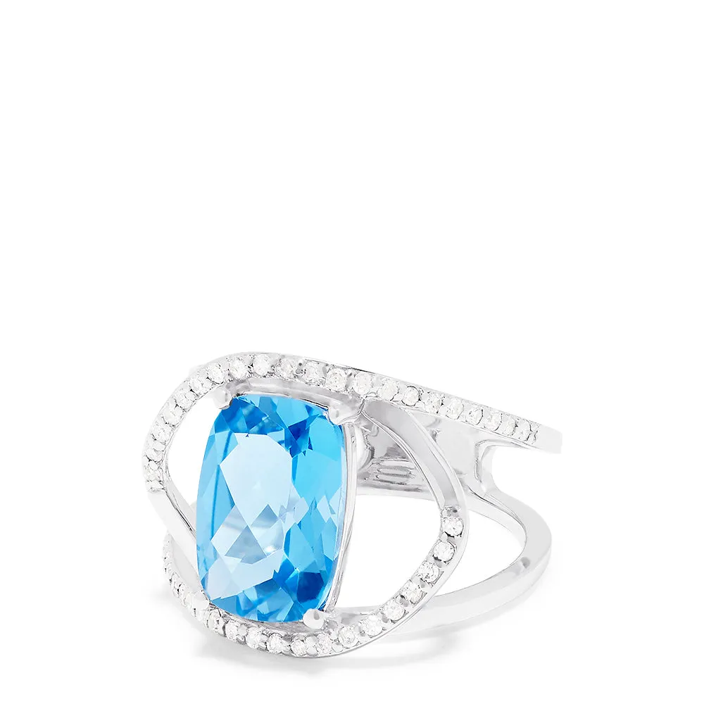 14K White Gold Blue Topaz and Diamond Ring, 4.51 TCW